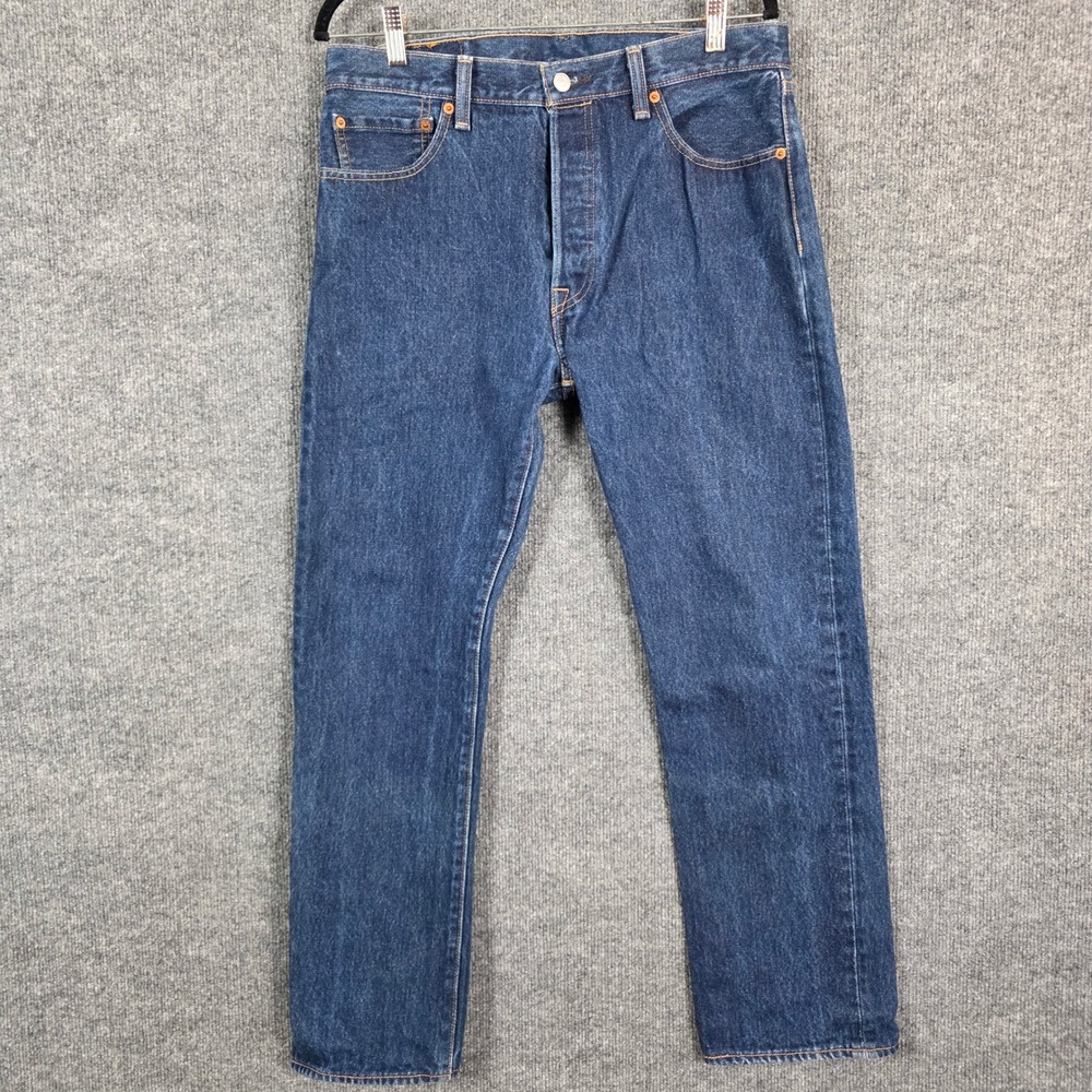 Levis 501 Original Fit Jeans Mens 34x30 Dark Wash Straight Leg Button Fly Denim
